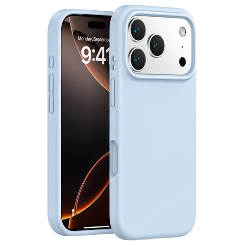 For iPhone 18 Pro Max / 17 Pro Max Case PC + Liquid Silicone Anti-Scratch Lining Phone Cover - Baby Blue - 1