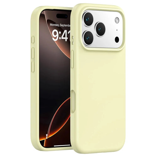 For iPhone 18 Pro / 17 Pro Case PC + Liquid Silicone Anti-Scratch Lining Phone Cover - Cream Yellow - 1