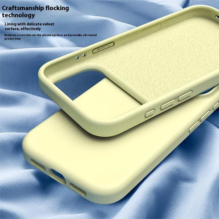 For iPhone 18 Pro / 17 Pro Case PC + Liquid Silicone Anti-Scratch Lining Phone Cover - Cream Yellow - 4