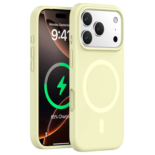For iPhone 18 Pro / 17 Pro Case Compatible with MagSafe PC + Liquid Silicone Phone Cover - Cream Yellow - 1