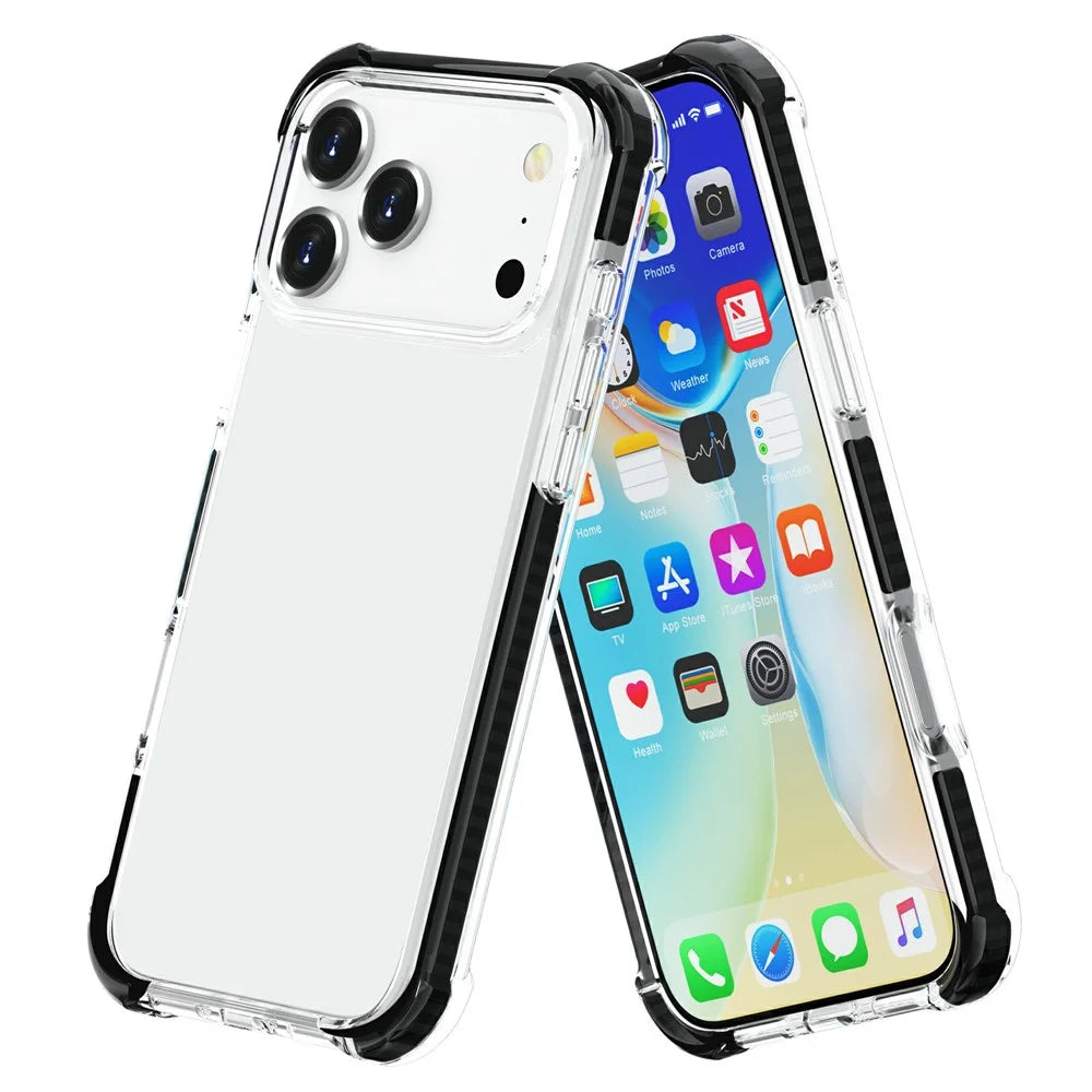 For iPhone 17 Pro Max Case Four Corners Anti Drop Clear TPU + TPE + PC Phone Cover - Transparent Black - 1