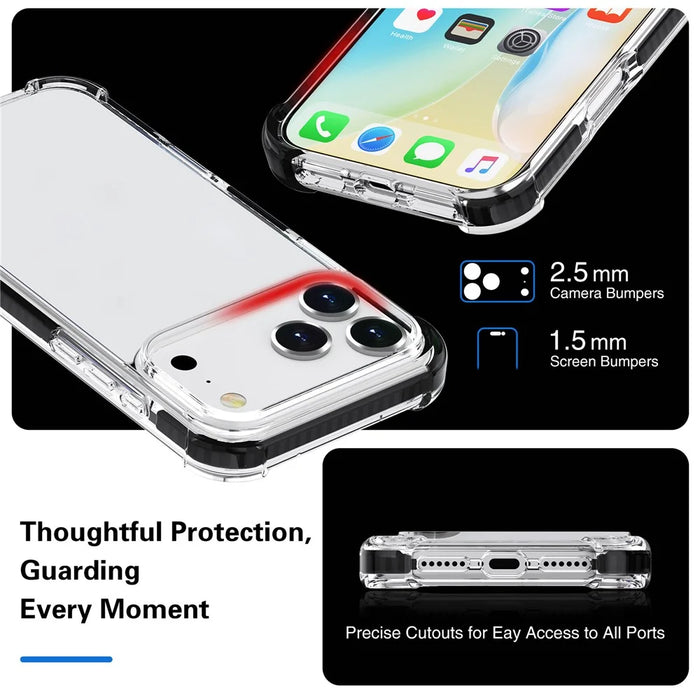 For iPhone 17 Pro Max Case Four Corners Anti Drop Clear TPU + TPE + PC Phone Cover - Transparent Black - 2