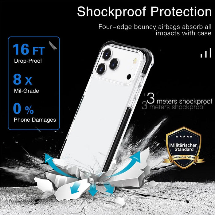 For iPhone 17 Pro Max Case Four Corners Anti Drop Clear TPU + TPE + PC Phone Cover - Transparent Black - 3