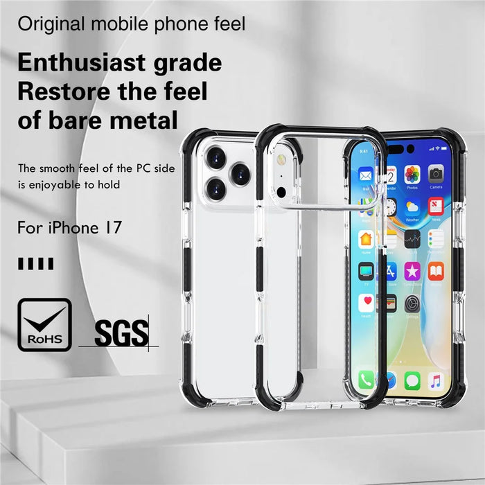 For iPhone 17 Pro Max Case Four Corners Anti Drop Clear TPU + TPE + PC Phone Cover - Transparent Black - 5