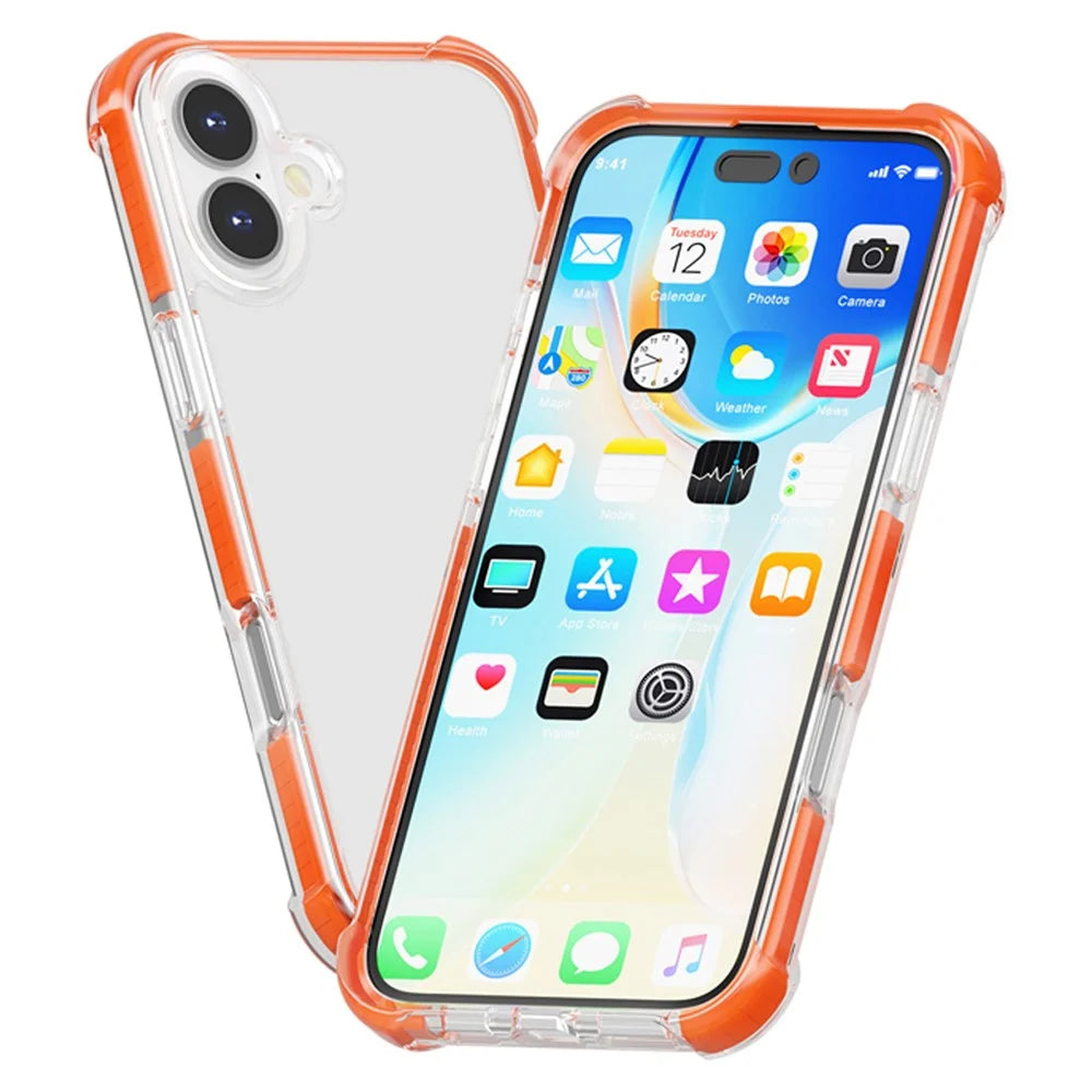 For iPhone 17 Case Four Corners Anti Drop Clear TPU + TPE + PC Phone Cover - Transparent Orange - 1