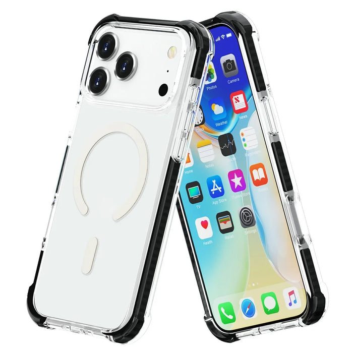 For iPhone 17 Pro Max Case Compatible with MagSafe Reinforced Corners TPU + Acrylic + TPE Phone Cover - Clear + Black - 1