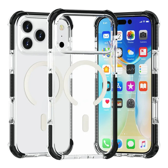 For iPhone 17 Pro Max Case Compatible with MagSafe Reinforced Corners TPU + Acrylic + TPE Phone Cover - Clear + Black - 2
