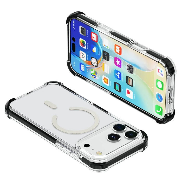 For iPhone 17 Pro Max Case Compatible with MagSafe Reinforced Corners TPU + Acrylic + TPE Phone Cover - Clear + Black - 4