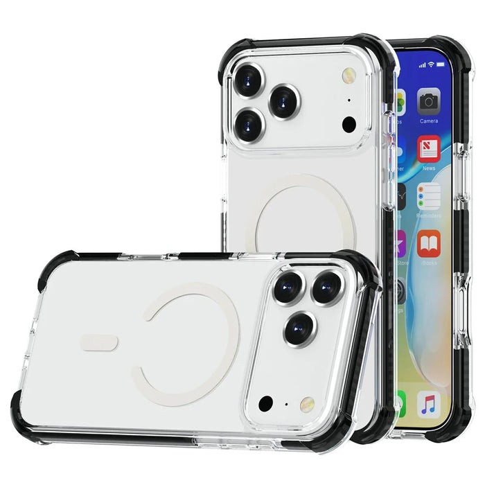 For iPhone 17 Pro Case Compatible with MagSafe Reinforced Corners TPU + Acrylic + TPE Phone Cover - Clear + Black - 3