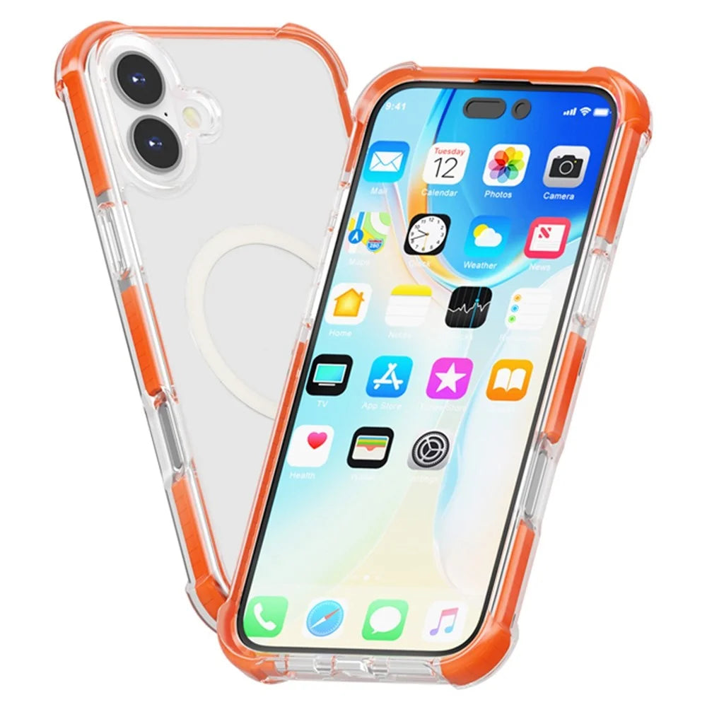 For iPhone 17 Case Compatible with MagSafe Reinforced Corners TPU + Acrylic + TPE Phone Cover - Orange - 1