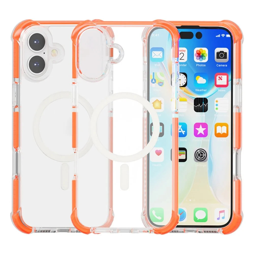For iPhone 17 Case Compatible with MagSafe Reinforced Corners TPU + Acrylic + TPE Phone Cover - Orange - 2