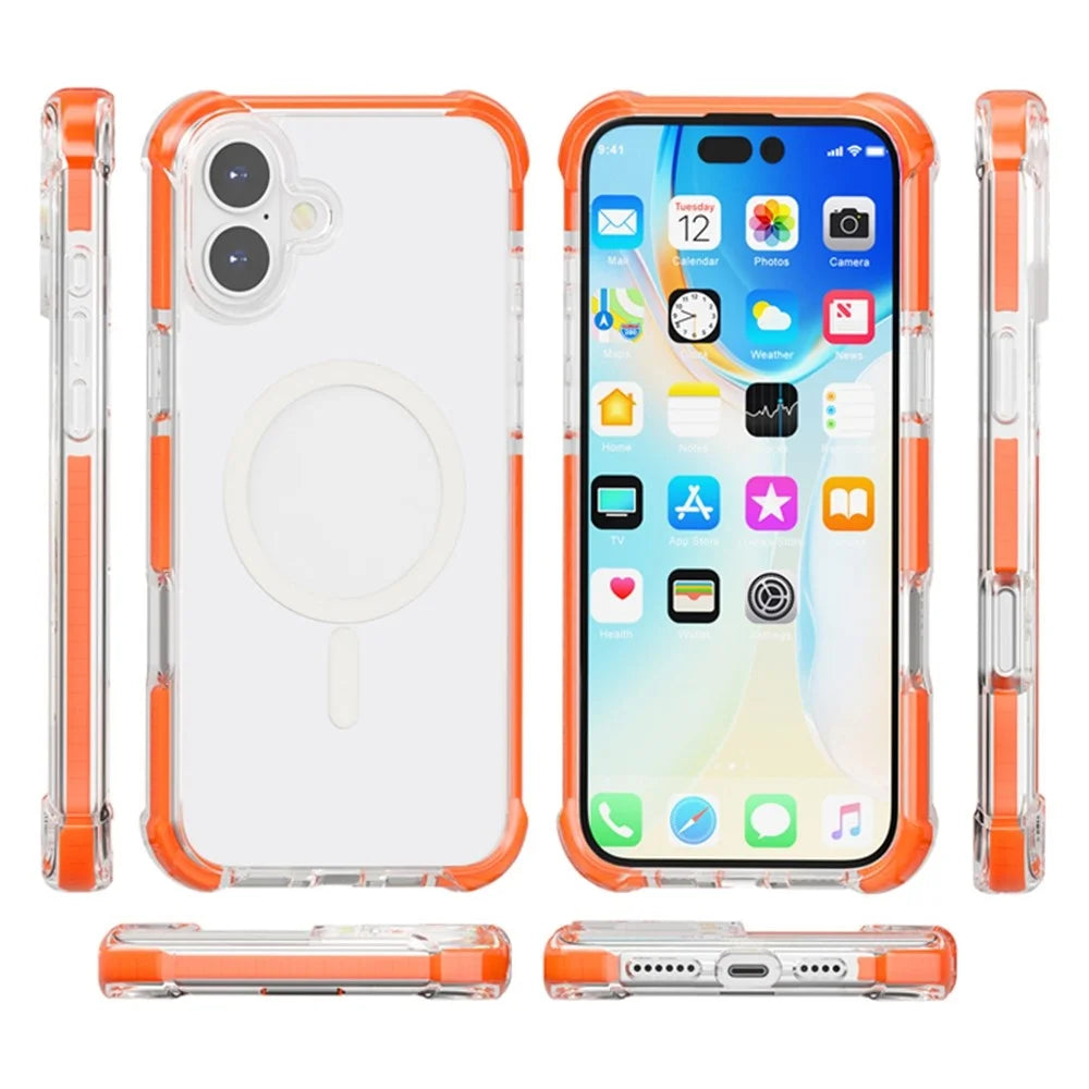 For iPhone 17 Case Compatible with MagSafe Reinforced Corners TPU + Acrylic + TPE Phone Cover - Orange - 6