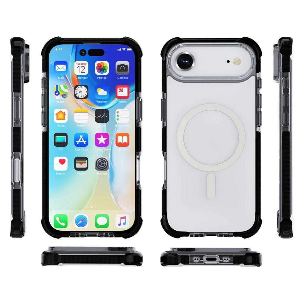 For iPhone Air Case Compatible with MagSafe Reinforced Corners TPU + Acrylic + TPE Phone Cover - Black - 7