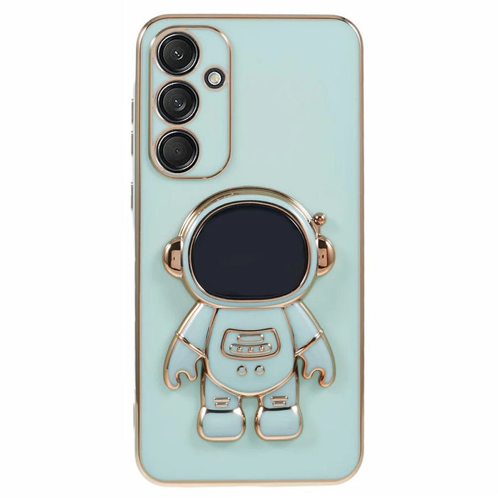 For Samsung Galaxy S23 FE Case Electroplating Soft TPU Phone Cover Astronaut Hidden Kickstand - Cyan - 1