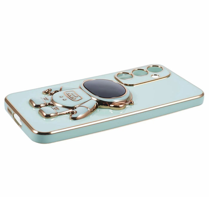 For Samsung Galaxy S23 FE Case Electroplating Soft TPU Phone Cover Astronaut Hidden Kickstand - Cyan - 6