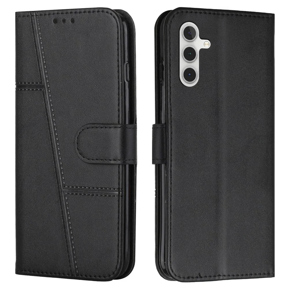 For Samsung Galaxy S25 FE Leather Phone Case Foldable Stand Wallet Flip Cover with Strap - Black - 1