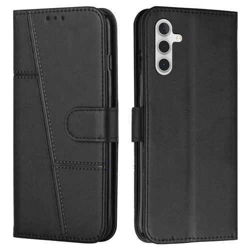 For Samsung Galaxy S25 FE Leather Phone Case Foldable Stand Wallet Flip Cover with Strap - Black - 1