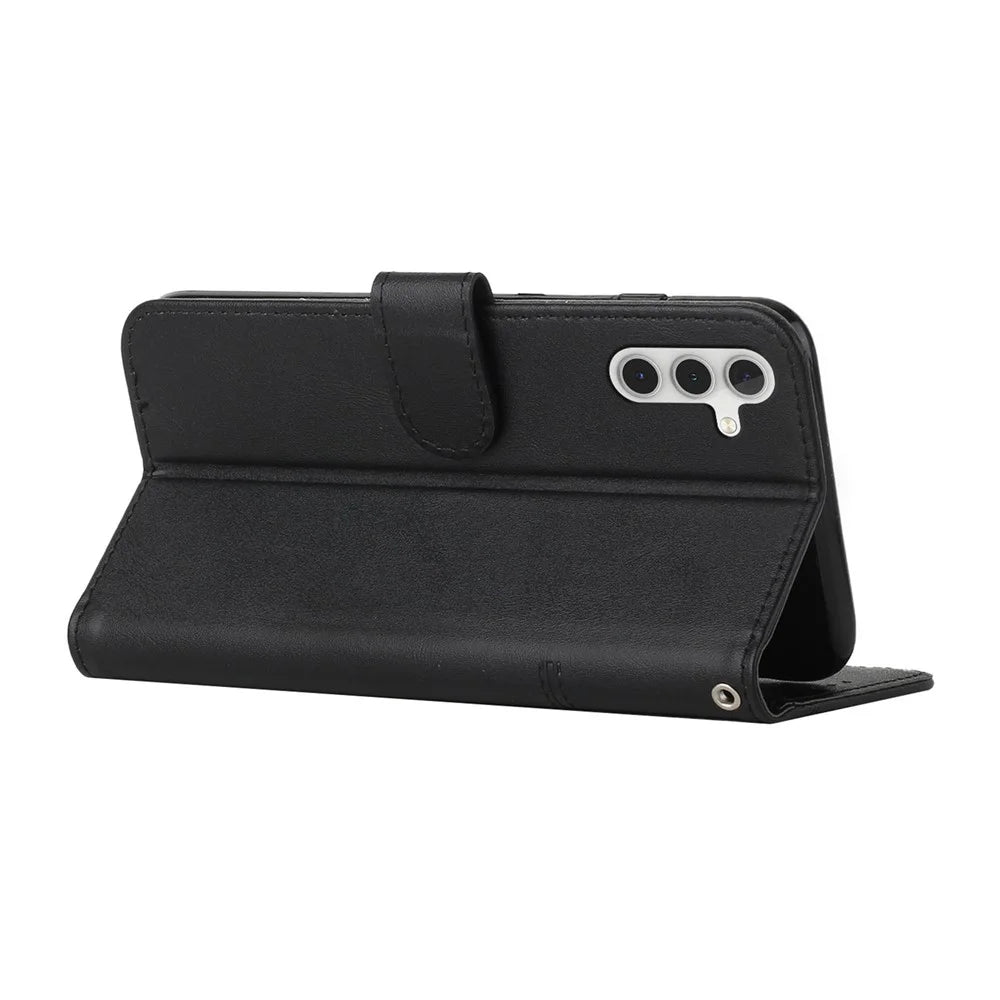 For Samsung Galaxy S25 FE Leather Phone Case Foldable Stand Wallet Flip Cover with Strap - Black - 3
