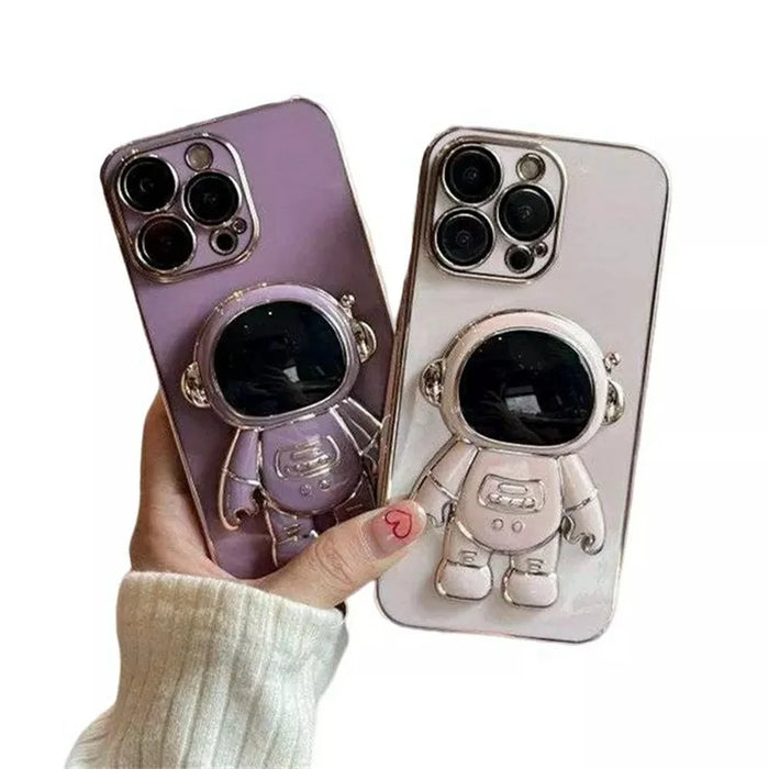 For iPhone 12 Pro Max Case Electroplating Soft TPU Phone Cover Astronaut Hidden Kickstand - Black - 2