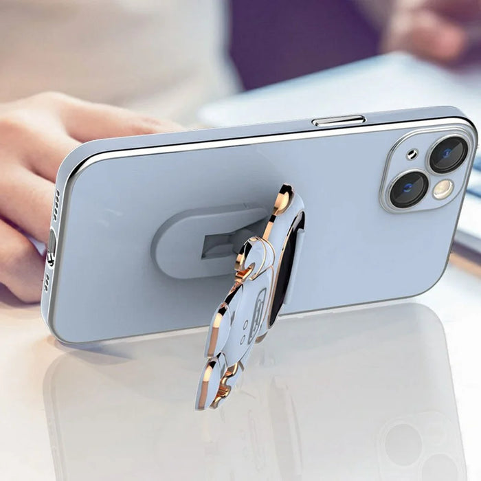 For iPhone 14 Case Electroplating Soft TPU Phone Cover Astronaut Hidden Kickstand - Blue - 3
