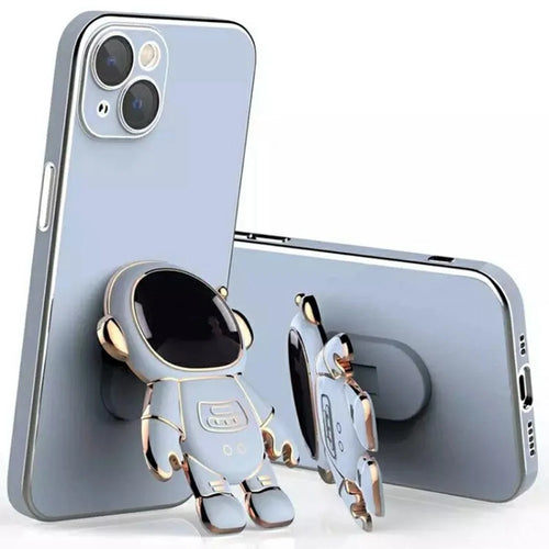 For iPhone 15 Case Electroplating Soft TPU Phone Cover Astronaut Hidden Kickstand - Blue - 1