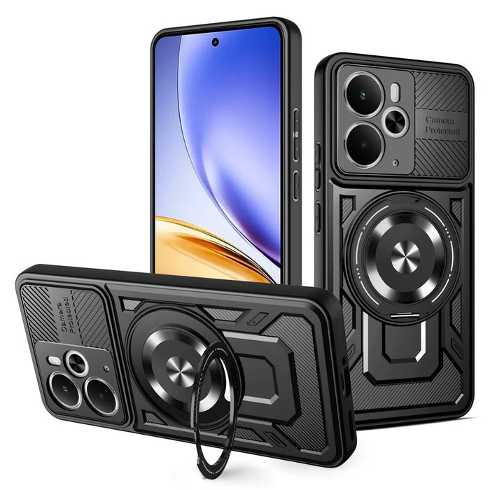 For Realme 14 5G Magnetic Case Rotating Kickstand TPU + PC Phone Cover - Black - 1