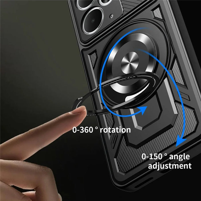 For Realme 14 5G Magnetic Case Rotating Kickstand TPU + PC Phone Cover - Black - 2