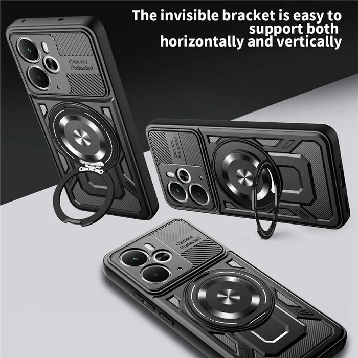 For Realme 14 5G Magnetic Case Rotating Kickstand TPU + PC Phone Cover - Black - 3
