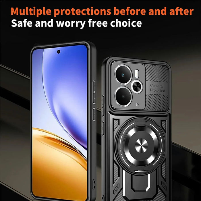 For Realme 14 5G Magnetic Case Rotating Kickstand TPU + PC Phone Cover - Black - 6