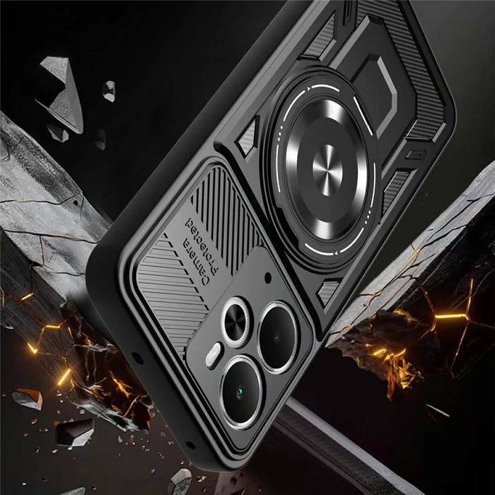 For Realme 14 5G Magnetic Case Rotating Kickstand TPU + PC Phone Cover - Black - 7