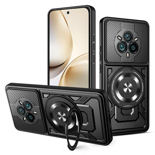 For Realme 14 Pro 5G Magnetic Case Rotating Kickstand TPU + PC Phone Cover - Black - 1