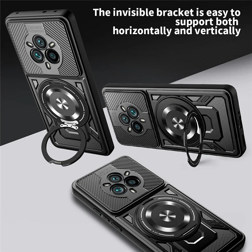 For Realme 14 Pro 5G Magnetic Case Rotating Kickstand TPU + PC Phone Cover - Black - 3