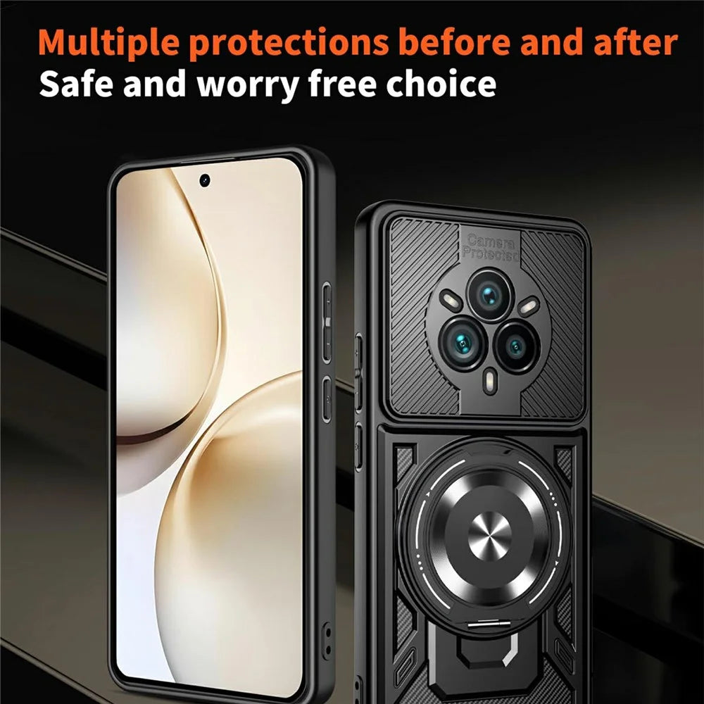 For Realme 14 Pro 5G Magnetic Case Rotating Kickstand TPU + PC Phone Cover - Black - 6