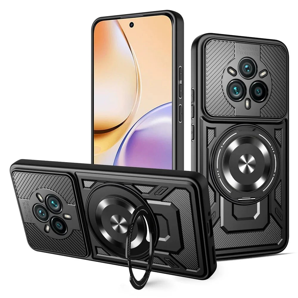 For Realme 14 Pro+ 5G Magnetic Case Rotating Kickstand TPU + PC Phone Cover - Black - 1