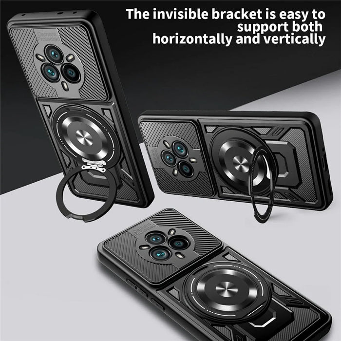 For Realme 14 Pro+ 5G Magnetic Case Rotating Kickstand TPU + PC Phone Cover - Black - 3