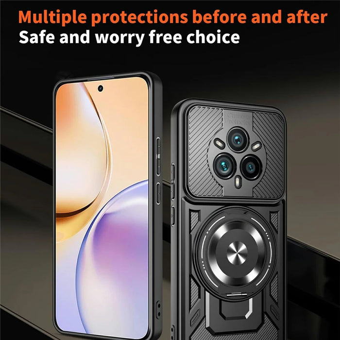 For Realme 14 Pro+ 5G Magnetic Case Rotating Kickstand TPU + PC Phone Cover - Black - 6