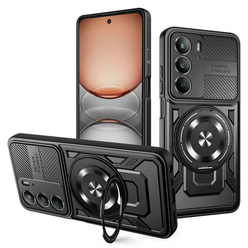For Realme C75 4G  /  14x 5G  /  V60 Pro 5G  /  P3x 5G Magnetic Case Rotating Kickstand TPU + PC Phone Cover - Black - 1