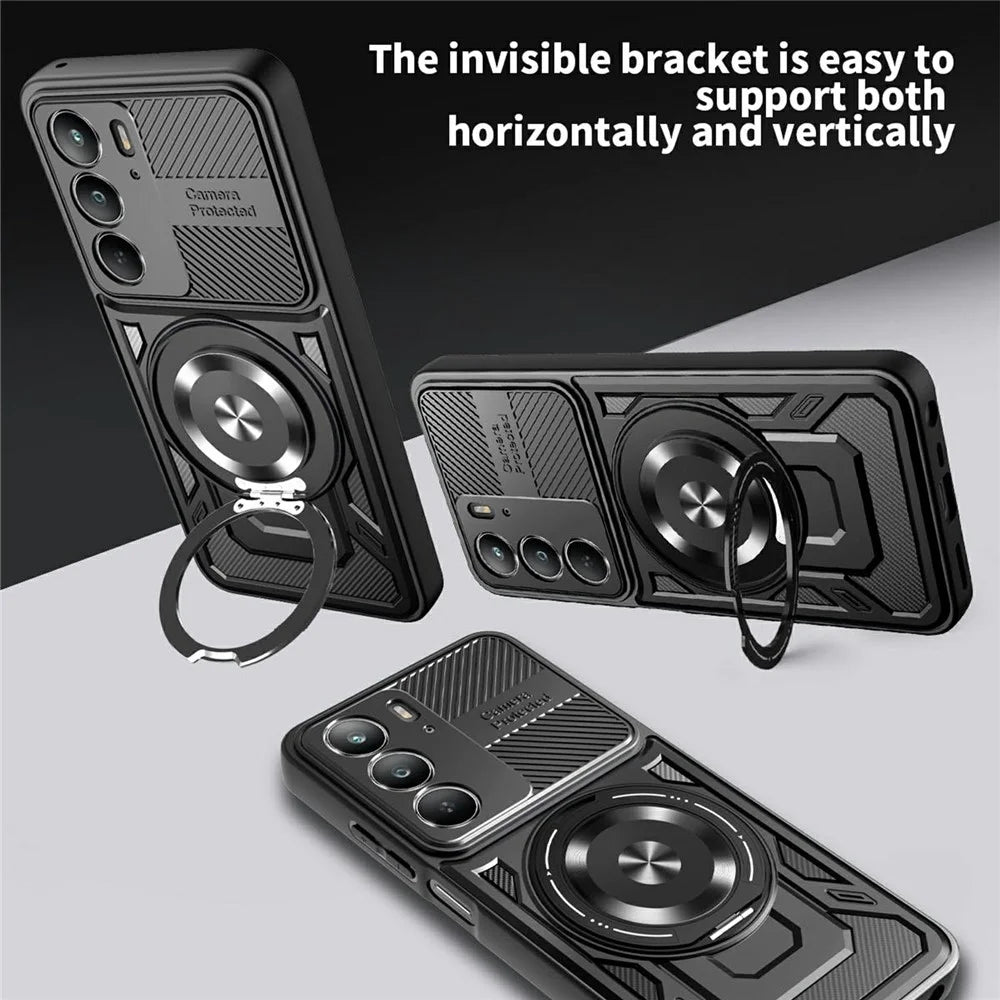 For Realme C75 4G  /  14x 5G  /  V60 Pro 5G  /  P3x 5G Magnetic Case Rotating Kickstand TPU + PC Phone Cover - Black - 3
