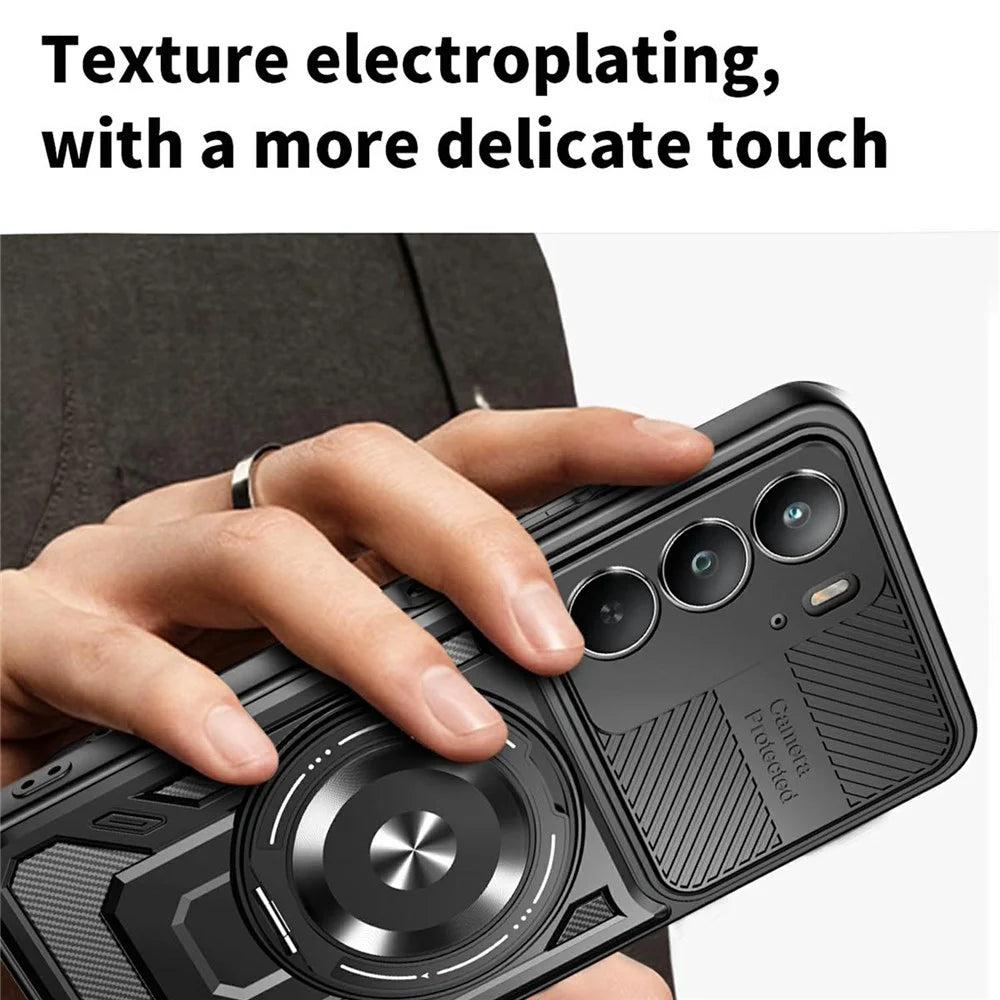 For Realme C75 4G  /  14x 5G  /  V60 Pro 5G  /  P3x 5G Magnetic Case Rotating Kickstand TPU + PC Phone Cover - Black - 4