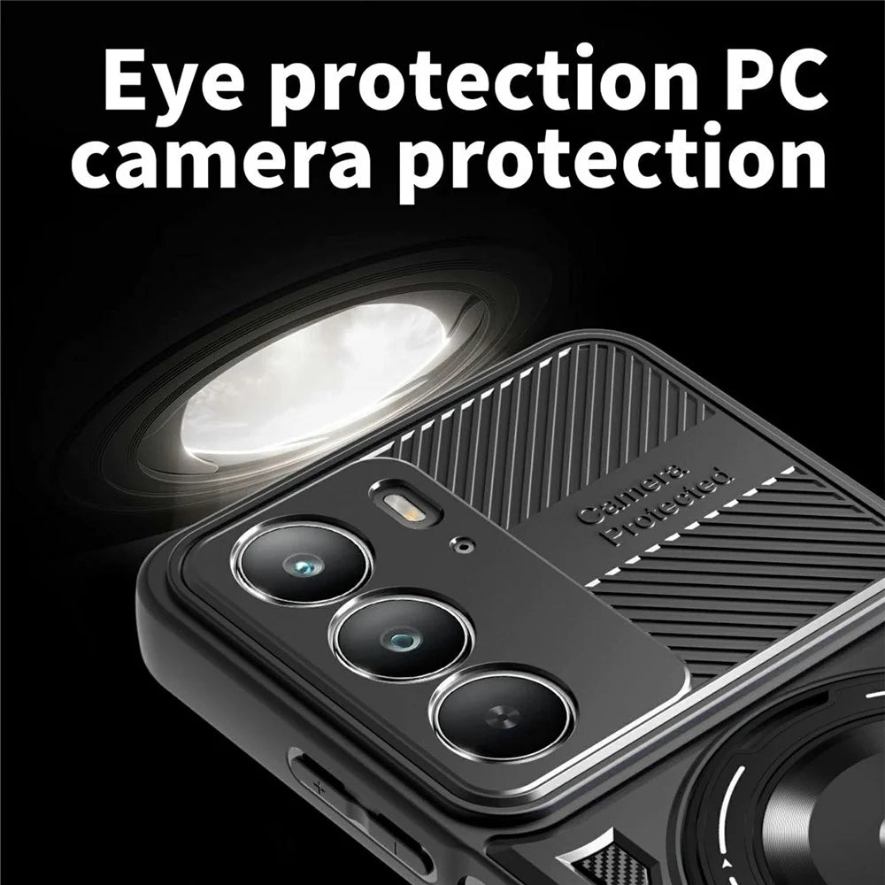 For Realme C75 4G  /  14x 5G  /  V60 Pro 5G  /  P3x 5G Magnetic Case Rotating Kickstand TPU + PC Phone Cover - Black - 5