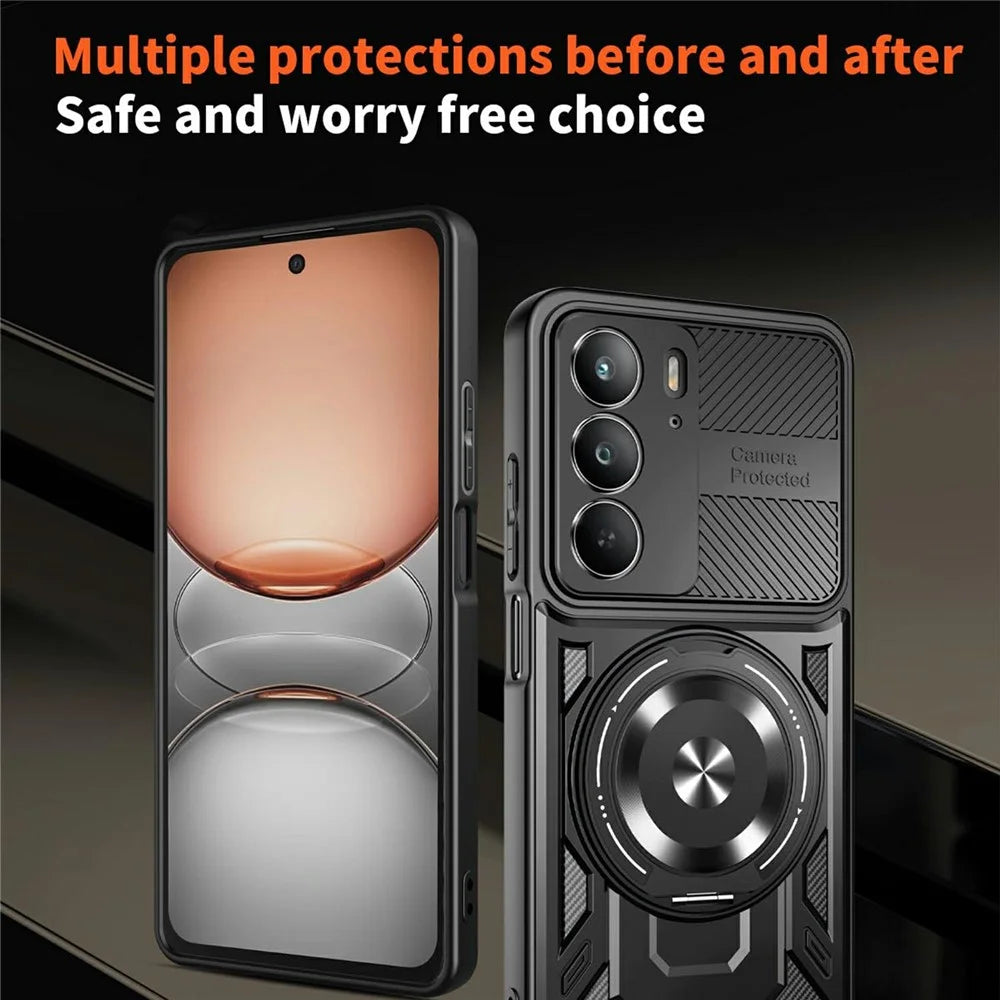 For Realme C75 4G  /  14x 5G  /  V60 Pro 5G  /  P3x 5G Magnetic Case Rotating Kickstand TPU + PC Phone Cover - Black - 6