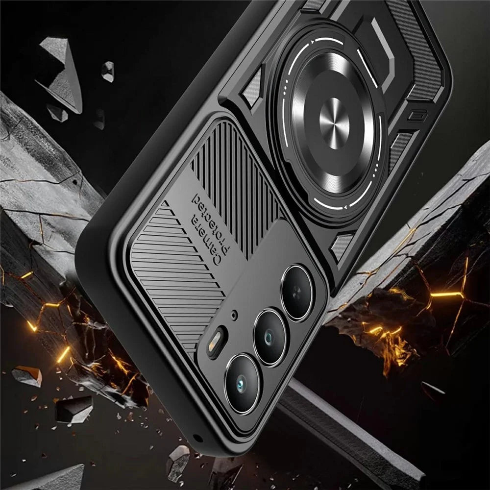For Realme C75 4G  /  14x 5G  /  V60 Pro 5G  /  P3x 5G Magnetic Case Rotating Kickstand TPU + PC Phone Cover - Black - 7