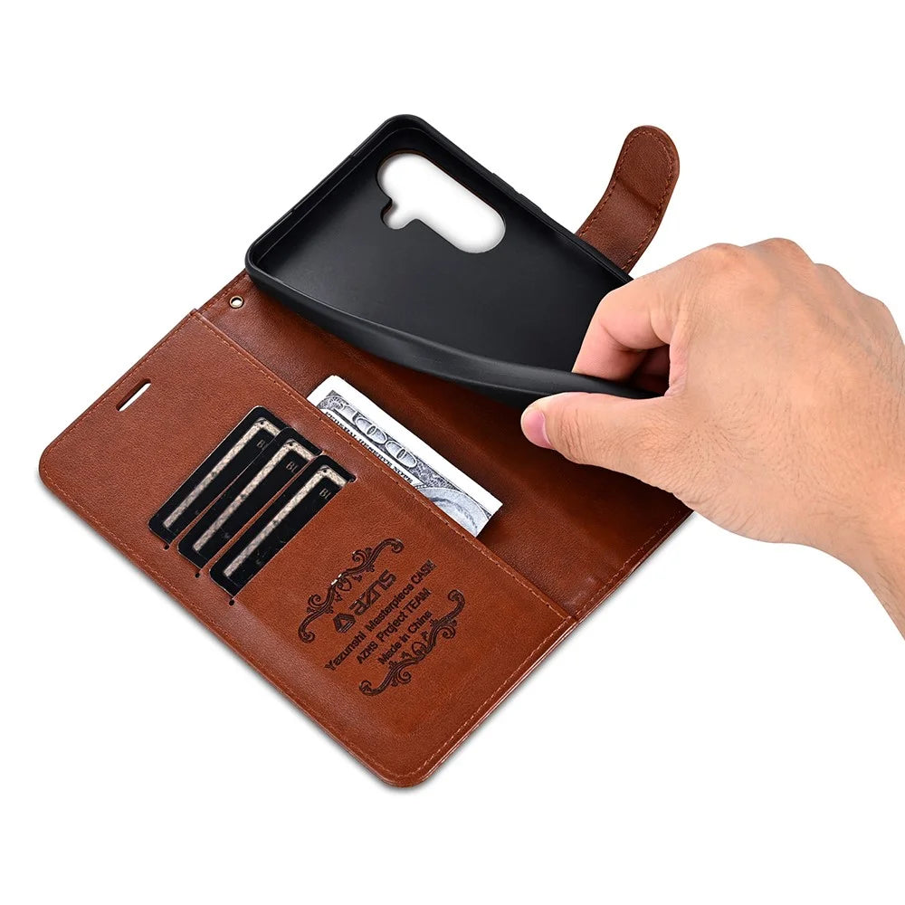 AZNS For Samsung Galaxy A18 5G / A18 4G / A17 5G / A17 4G / A26 5G Case Anti-Scratch PU Leather Stand Wallet Phone Cover - Brown - 4