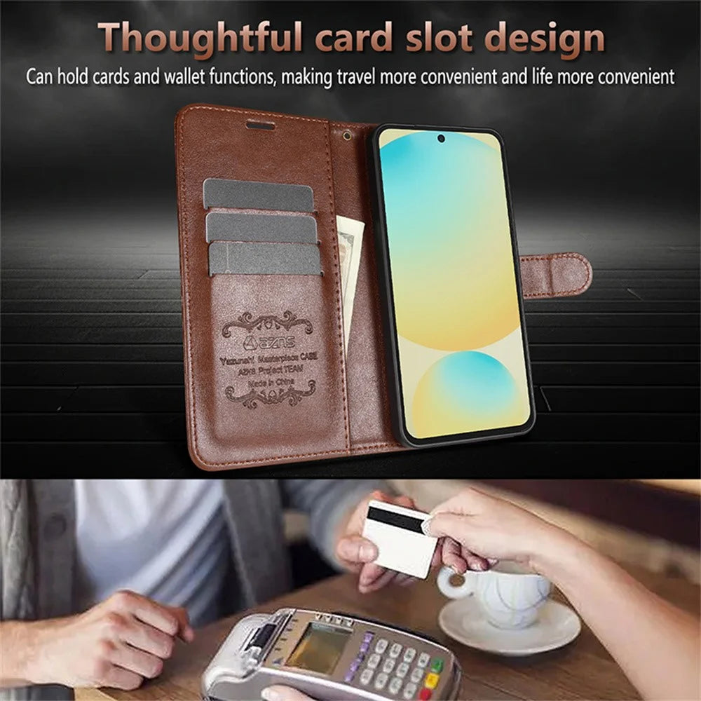 AZNS For Samsung Galaxy A18 5G / A18 4G / A17 5G / A17 4G / A26 5G Case Anti-Scratch PU Leather Stand Wallet Phone Cover - Brown - 5