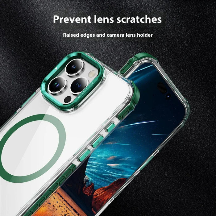 For iPhone 14 Pro Clear Phone Case with Lens Kickstand Cover Compatible with MagSafe - Green - 4