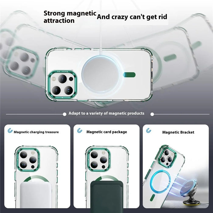 For iPhone 14 Pro Clear Phone Case with Lens Kickstand Cover Compatible with MagSafe - Green - 5