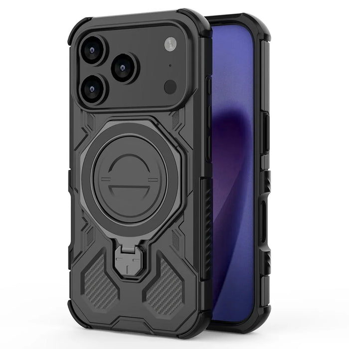 For iPhone 18 Pro / 17 Pro Magnetic Case Rotating Metal Kickstand Shockproof PC + TPU Phone Back Cover - Black - 2