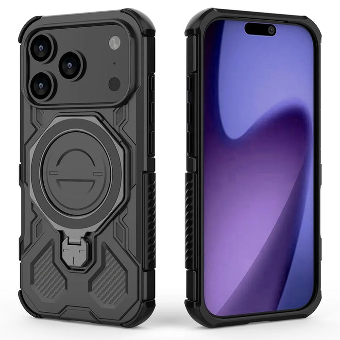 For iPhone 18 Pro / 17 Pro Magnetic Case Rotating Metal Kickstand Shockproof PC + TPU Phone Back Cover - Black - 4