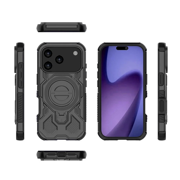 For iPhone 18 Pro / 17 Pro Magnetic Case Rotating Metal Kickstand Shockproof PC + TPU Phone Back Cover - Black - 7