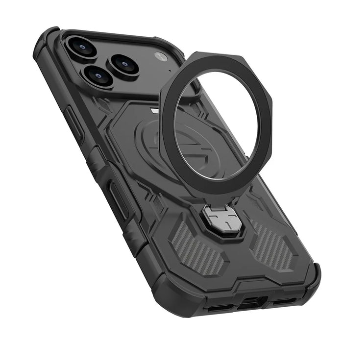 For iPhone 18 Pro Max / 17 Pro Max Magnetic Case Rotating Metal Kickstand Shockproof PC + TPU Phone Back Cover - Black - 5